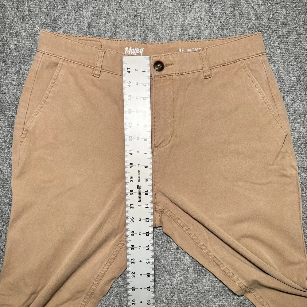 Mugsy Belmonts Slim Straight Stretch Chino Pants Tan Brown Men 34x30